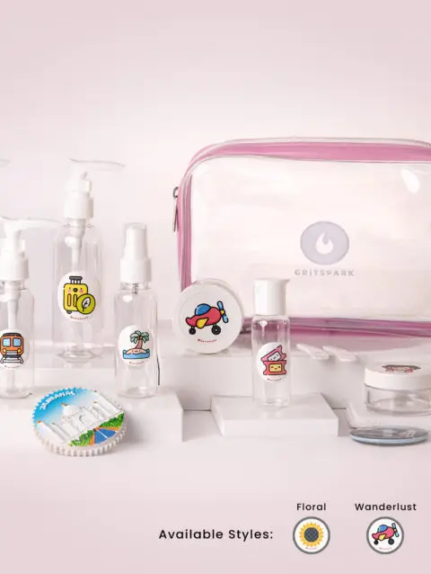 GritSpark Wanderlust Travel Toiletry Bottles & Jars Kit with Pouch 11pcs