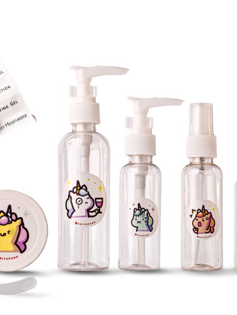 GritSpark Travel Toiletry Bottles Kit Unicorn Minimalistic