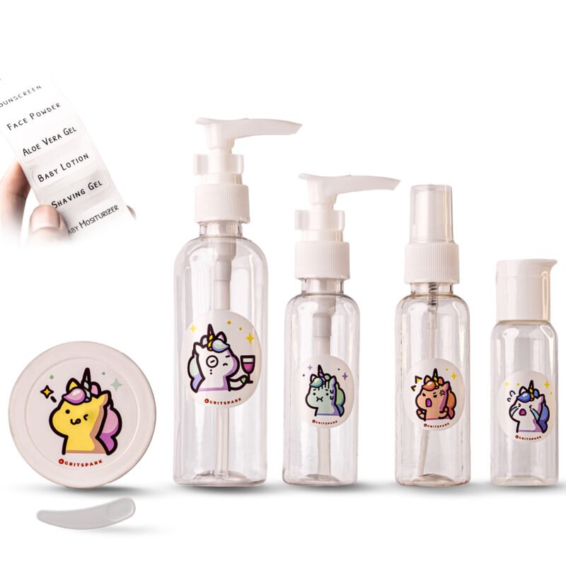 GritSpark Travel Toiletry Bottles Kit Unicorn Minimalistic
