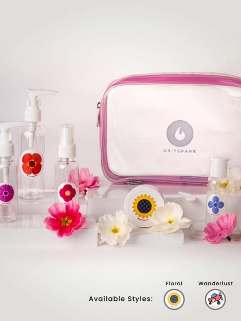 GritSpark Travel Toiletry Set Floral Minimalistic