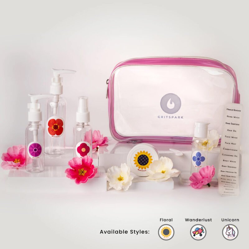 GritSpark Travel Toiletry Set Floral Minimalistic