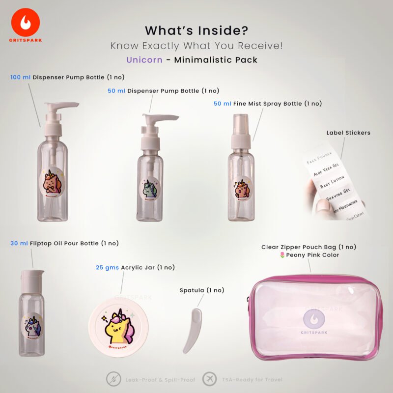 GritSpark Travel Toiletry Set Unicorn Minimalistic Style